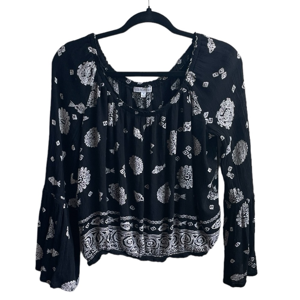 Patrons of Peace Black Printed Top (Size S)